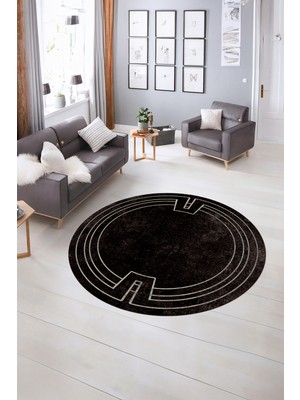 Napoli Home Dijital Kaymaz Yıkanabilir Çerçeveli Desen Yuvarlak Mutfak Salon Halısı, N-Y-Çerçeveli-43-Vizon,