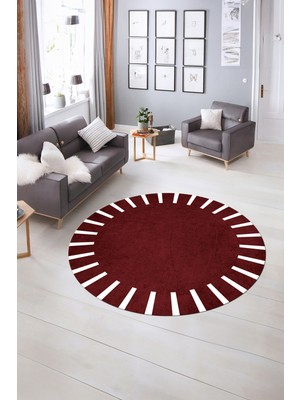 Napoli Home Dijital Kaymaz Yıkanabilir Çerçeveli Desen Yuvarlak Mutfak Salon Halısı, N-Y-Çerçeveli-40-Bordo,