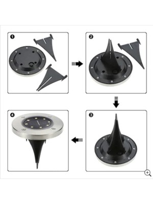 Woxo 0 - 250 Watt Solar Güneş Enerjili 8 Ledli Kazıklı Zemin Bahçe Aydınlatması Gün Işığı4'lü Set Yere S