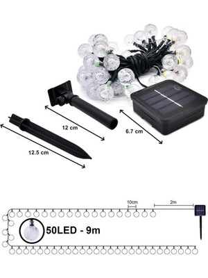 DEMPOWER Bahçe Aydınlatma DP-124 Gün Işığı 50 Top Süs Işık Güneş Enerjili LED