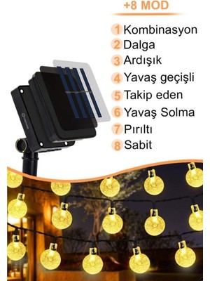 DEMPOWER Bahçe Aydınlatma DP-124 Gün Işığı 50 Top Süs Işık Güneş Enerjili LED