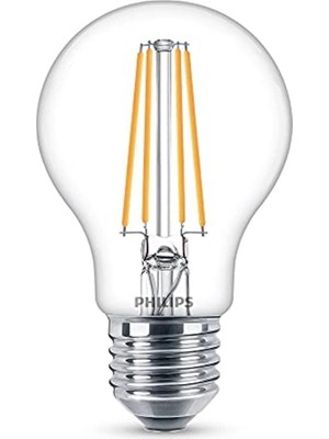 Philips LED Classic 60W A60 Filament Ampul, 2700 Sarı Işık, E27 Normal Duy, Dim Edilmez 2'li Ekopak