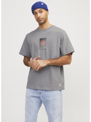 Jack & Jones Yuvarlak Yaka Gri Erkek T-Shirt Rddtrapper Tee S/s Crew Neck