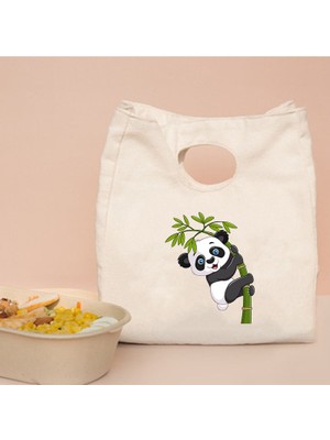 Yuying Shop Q00715-TBBG-C Tarzı Komik Panda Bambu Baskı Eko Öğle Yemeği Çantaları Taşınabilir Büyük Kapasiteli Çantalar Harajuku Tuval Rahat Açık Termal Çanta (Yurt Dışından)