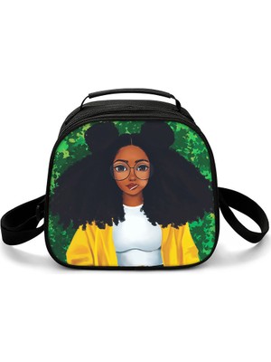 Yuying Shop Beyaz Stil Harajuku Yenilik Serin Afrika Kızlar 3D Baskılı Crossbody Çanta Yarım Daire Yemek Kabı Okul Gıda Öğle Yemeği Çantası Buz Torbaları (Yurt Dışından)