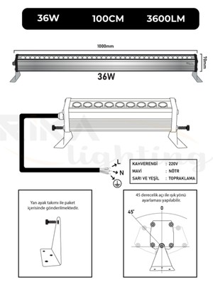 Rika Lighting LED Wallwasher 36W - 100CM (Amber) - Duvar Boyama