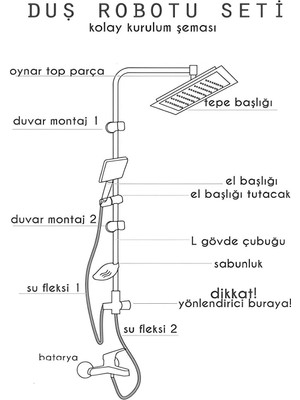 AlbiFoni Duş Seti Robot Tepe Duş Sistemi Çok Fonksiyonlu Yağmurlama Duş Seti Metalik Metal