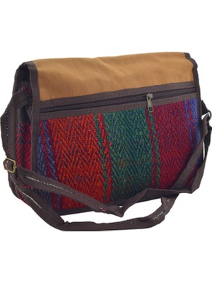 Hit Dükkan Kilim Kumaş Otantik Renkli Omuz Askılı (9CMX25CMX32CM) Iki Gözlü Kadın Çanta No7