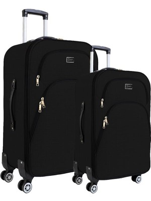 Büyük ve Orta Boy Valiz Seti 4 Teker Kumaş Valiz Siyah 1081