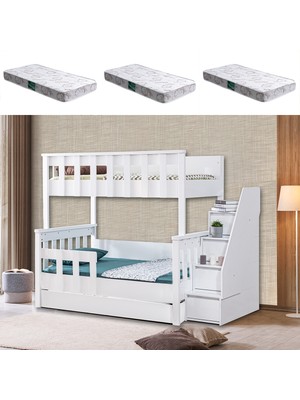 Setay Diva Mdf Profil Ayrılabilir 3 Lü Ranza + 3 Adet Comfort Yatak - Beyaz