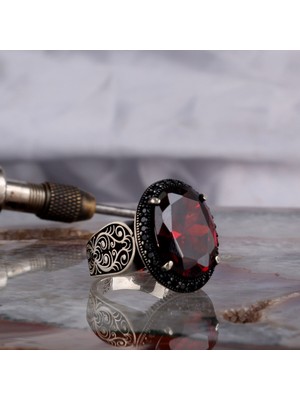 Tesbih Sepetim Zirkon Taşlı Oval Model 925 Ayar Gümüş Erkek Yüzük