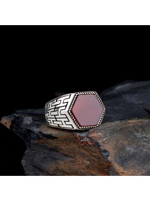 Tesbih Sepetim Akik Taşlı 925 Ayar Gümüş Erkek Yüzük