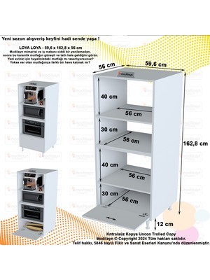 Modilayn Loya Loya 1 Kapaklı 59,6 x 162,8 x 56CM 4 Göz Bölmeli Mini Midi Mikrodalga Fırın Dolabı