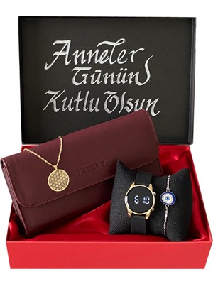 Spectrum Anneler Günü Kadın Hediye Seti Carlino Deri Cüzdan Kolye Dijital Kol Saati Bileklik