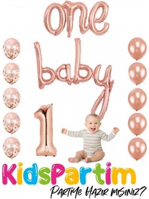 Kidspartim One Baby Rose Gold Balon Seti
