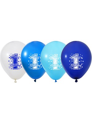 Kidspartim 1 Yaş Fırst Bırthday Stars Boy Baskılı Balon 10'lu