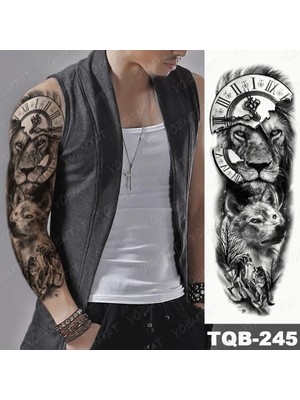 Tattoo Gerçekci Geçici Aslan Saat ve Kurtlar Kol Kaplama Tattoo Dövme Modelleri