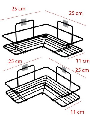 Armarks 2 Adet Yapışkanlı Banyo Rafı, Paslanmaz Banyo Rafı, Banyo Düzenleyici Raf, Köşe Banyo Rafı