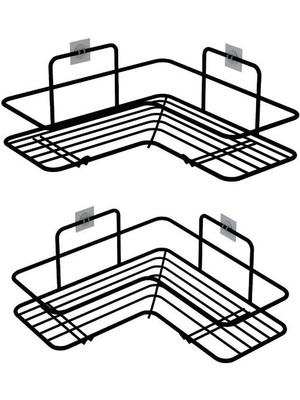 Armarks 2 Adet Yapışkanlı Banyo Rafı, Paslanmaz Banyo Rafı, Banyo Düzenleyici Raf, Köşe Banyo Rafı