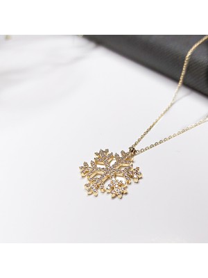 Usho Jewelry 14 Ayar Altın Taşlı Kar Tanesi Kolye