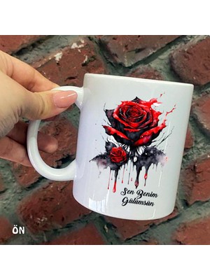 Hediyeci Abla Size Özel Kırmızı Gül Sen Benim Gülümsün Seramik Baskılı Kupa Bardaklar