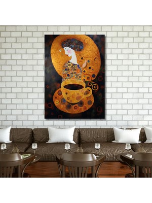 Gaagart Tekli Dikey Kanvas Mutfak Tablosu Kahve Köşesi Kadın ve Fincan