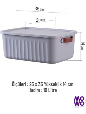 Mowo Home Storage Box Gri 3 Adet 10 Lt Çok Amaçlı Düzenleyici Kapaklı Kutu, Dekoratif Saklama Kutusu, Organizer