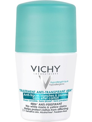 Vichy Hassas Ciltler İçin İz Bırakmayan Terleme Karşıtı Roll-On Deodorant 50 ml – Uzun Süreli Etkili Koruma