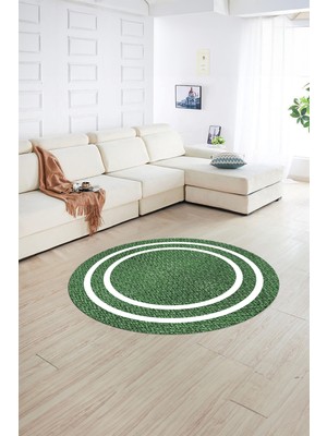 Napoli Home Dijital Kaymaz Yıkanabilir Jüt-Hasır Desen Yuvarlak Yolluk Mutfak Salon Halısı, N-Y-Jüt-12-Yeşil,