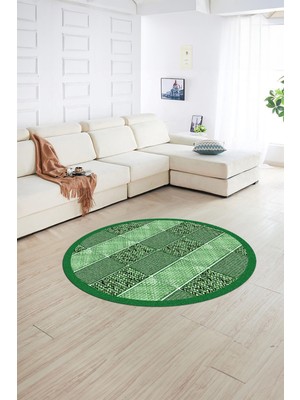 Napoli Home Dijital Kaymaz Yıkanabilir Jüt-Hasır Desen Yuvarlak Yolluk Mutfak Salon Halısı, N-Y-Jüt-02-Yeşil,