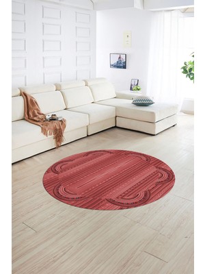 Napoli Home Dijital Kaymaz Yıkanabilir Jüt-Hasır Desen Yuvarlak Yolluk Mutfak Salon Halısı, N-Y-Jüt-08-Kırmızı,