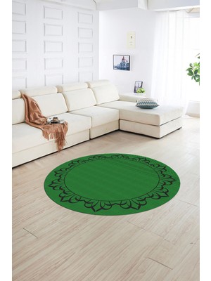 Napoli Home Dijital Kaymaz Yıkanabilir Jüt-Hasır Desen Yuvarlak Yolluk Mutfak Salon Halısı, N-Y-Jüt-18-Yeşil,