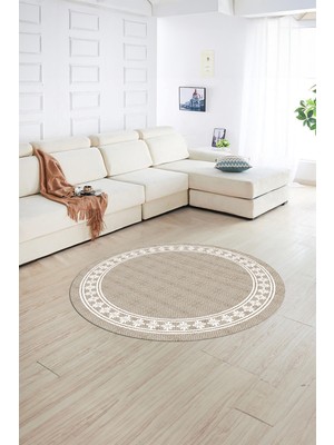 Napoli Home Dijital Kaymaz Yıkanabilir Jüt-Hasır Desen Yuvarlak Yolluk Mutfak Salon Halısı, N-Y-Jüt-20-Krem,