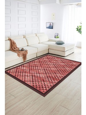 Napoli Home Dijital Baskılı Kaymaz Yıkanabilir Jüt-Hasır Desen Yolluk Mutfak Salon Halısı, N-Jüt-16-Kırmızı,