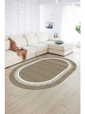 Napoli Home Dijital Kaymaz Yıkanabilir Jüt-Hasır Desen Oval Yolluk Mutfak Salon Halısı, N-O-Jüt-01-Beyaz,