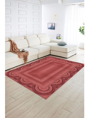 Napoli Home Dijital Baskılı Kaymaz Yıkanabilir Jüt-Hasır Desen Yolluk Mutfak Salon Halısı, N-Jüt-08-Kırmızı,