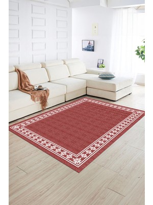 Napoli Home Dijital Baskılı Kaymaz Yıkanabilir Jüt-Hasır Desen Yolluk Mutfak Salon Halısı, N-Jüt-20-Kırmızı,