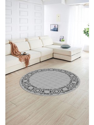 Napoli Home Dijital Kaymaz Yıkanabilir Jüt-Hasır Desen Yuvarlak Yolluk Mutfak Salon Halısı, N-Y-Jüt-19-Gri,