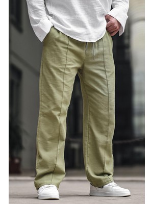 Madmext Haki Erkek Rahat Kesim Keten Pantolon 6539