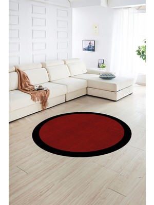 Napoli Home Dijital Kaymaz Yıkanabilir Jüt-Hasır Desen Yuvarlak Yolluk Mutfak Salon Halısı, N-Y-Jüt-06-Kırmızı,