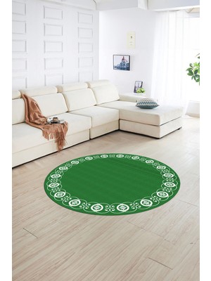 Napoli Home Dijital Kaymaz Yıkanabilir Jüt-Hasır Desen Yuvarlak Yolluk Mutfak Salon Halısı, N-Y-Jüt-15-Yeşil,