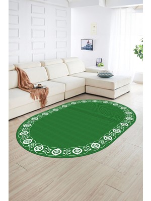 Napoli Home Dijital Kaymaz Yıkanabilir Jüt-Hasır Desen Oval Yolluk Mutfak Salon Halısı, N-O-Jüt-15-Yeşil,