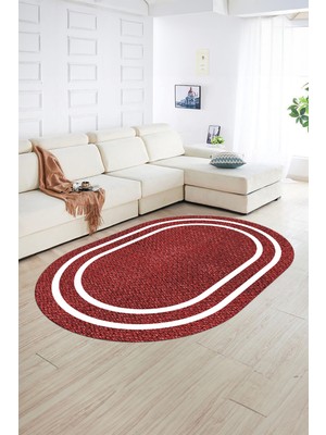 Napoli Home Dijital Kaymaz Yıkanabilir Jüt-Hasır Desen Oval Yolluk Mutfak Salon Halısı, N-O-Jüt-12-Kırmızı,