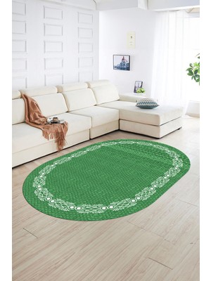 Napoli Home Dijital Kaymaz Yıkanabilir Jüt-Hasır Desen Oval Yolluk Mutfak Salon Halısı, N-O-Jüt-14-Yeşil,