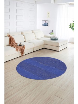 Napoli Home Dijital Kaymaz Yıkanabilir Jüt-Hasır Desen Yuvarlak Yolluk Mutfak Salon Halısı, N-Y-Jüt-13-Mavi,
