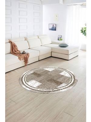 Napoli Home Dijital Kaymaz Yıkanabilir Jüt-Hasır Desen Yuvarlak Yolluk Mutfak Salon Halısı, N-Y-Jüt-11-Vizon,