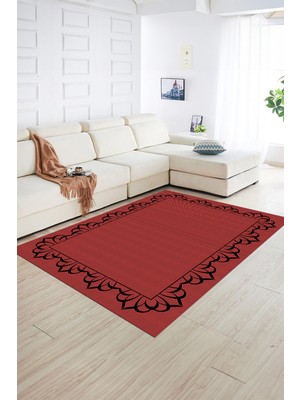 Napoli Home Dijital Baskılı Kaymaz Yıkanabilir Jüt-Hasır Desen Yolluk Mutfak Salon Halısı, N-Jüt-18-Kırmızı,