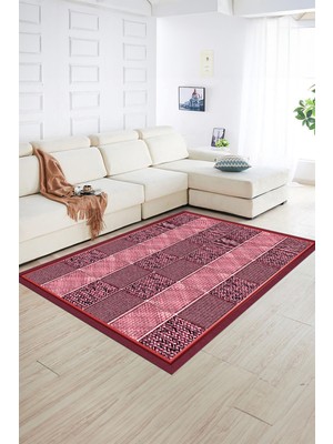 Napoli Home Dijital Baskılı Kaymaz Yıkanabilir Jüt-Hasır Desen Yolluk Mutfak Salon Halısı, N-Jüt-02-Kırmızı,
