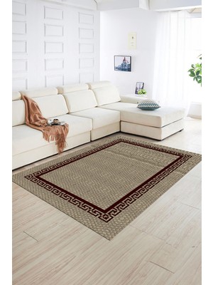 Napoli Home Dijital Baskılı Kaymaz Yıkanabilir Jüt-Hasır Desen Yolluk Mutfak Salon Halısı, N-Jüt-01-Bordo,