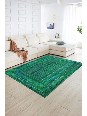 Napoli Home Dijital Baskılı Kaymaz Yıkanabilir Jüt-Hasır Desen Yolluk Mutfak Salon Halısı, N-Jüt-05-Yeşil,